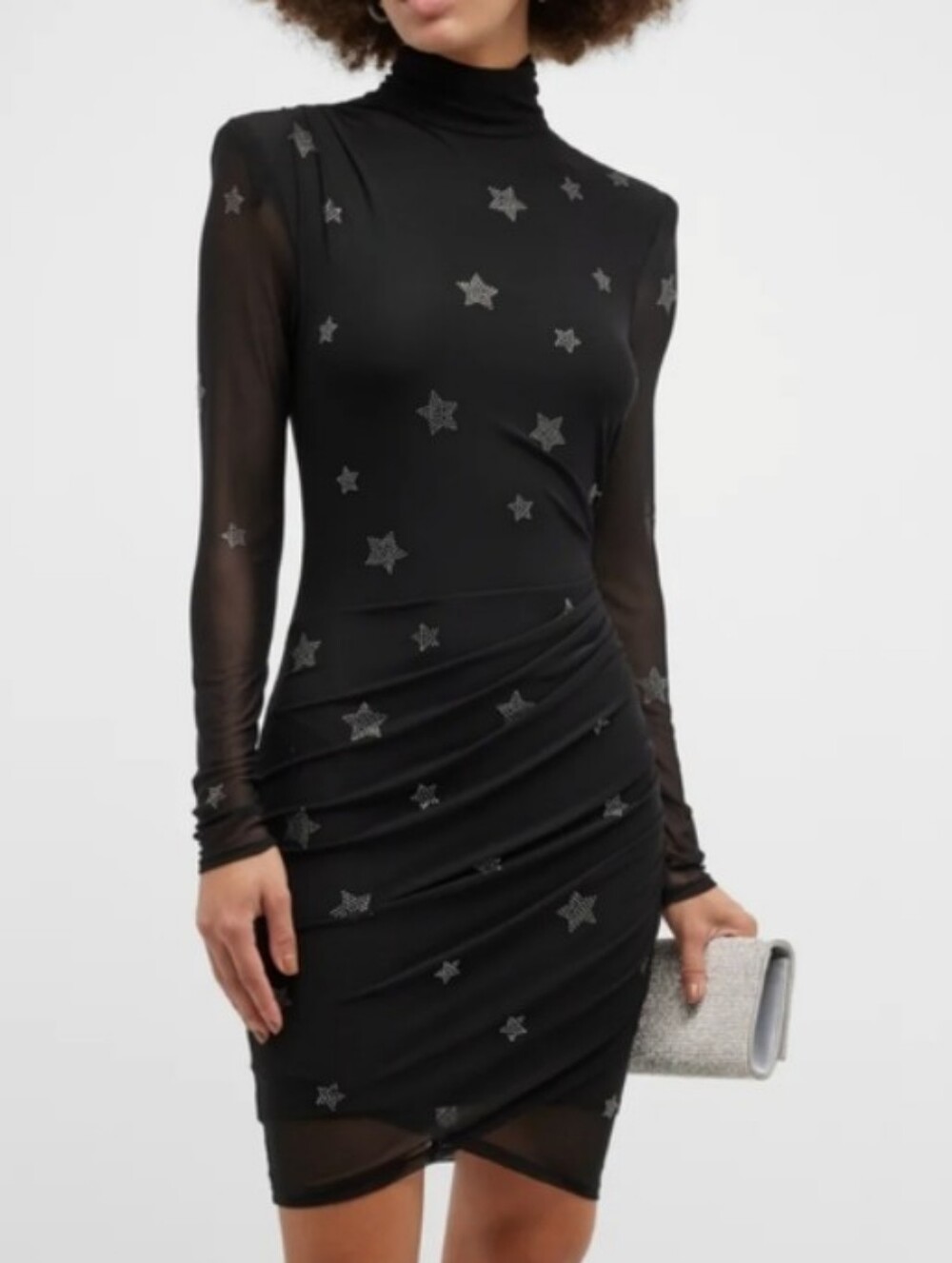 cinq a sept Black Star-Embellished Long-Sleeve Turtleneck Dress